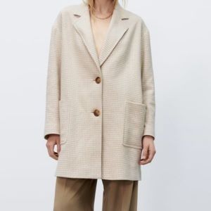 NWOT Zara Oversized women houndstooth Plush Coat, Jacket, Extra Small
